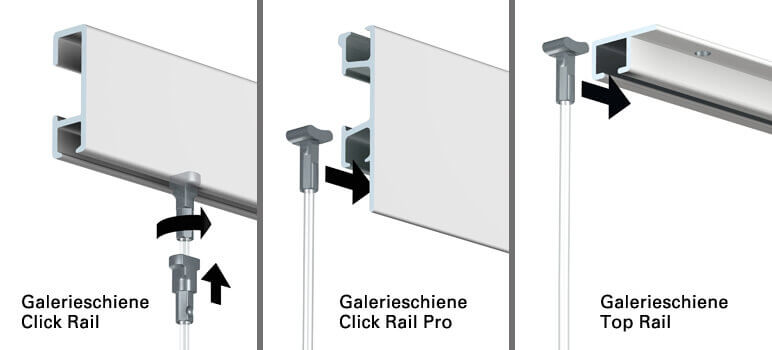 Contur Galerieschienen Galerieschienen - Click Rail -Click Rail Pro und Deckengalerieschiene